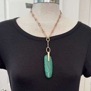 Elegant Gold and Semi Precious Malachite Pendant Necklace